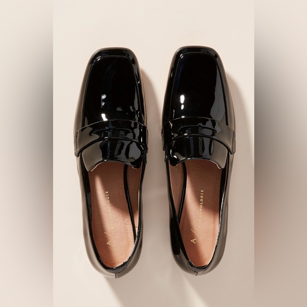 Anthropologie Harlow Glossy Black Loafers